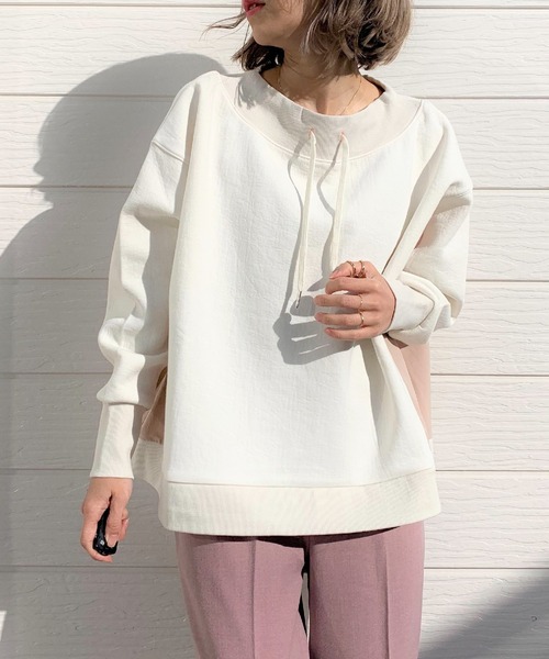 Q（キュー）の「フハクドッキングリブネックトップス（Tシャツ/カットソー・レディース・チャコールグレー/アイボリー・MEDIUM）」の2枚目の写真