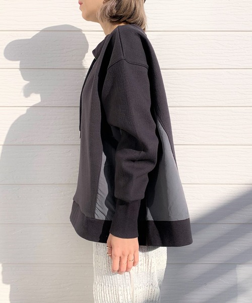 Q（キュー）の「フハクドッキングリブネックトップス（Tシャツ/カットソー・レディース・チャコールグレー/アイボリー・MEDIUM）」の3枚目の写真