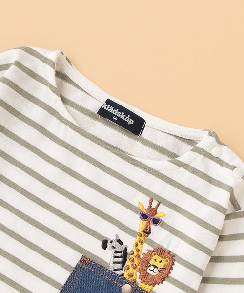 kladskap(クレードスコープ)の「アニマルポケットボーダー長袖Tシャツ(Tシャツ/カットソー・キッズ・ライトブルー/カーキ・90cm/100cm/80cm/110cm/120cm/130cm)」の6枚目の写真