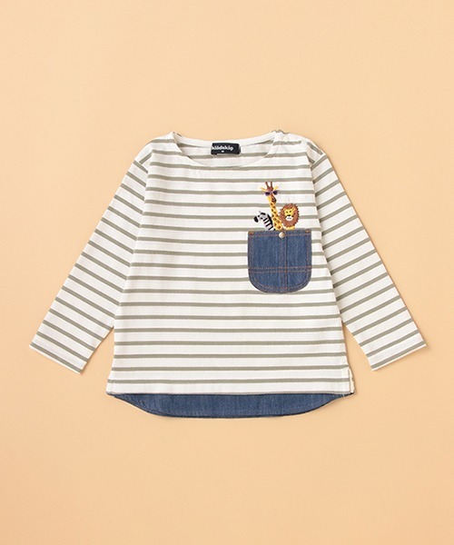 kladskap(クレードスコープ)の「アニマルポケットボーダー長袖Tシャツ(Tシャツ/カットソー・キッズ・ライトブルー/カーキ・90cm/100cm/80cm/110cm/120cm/130cm)」の16枚目の写真
