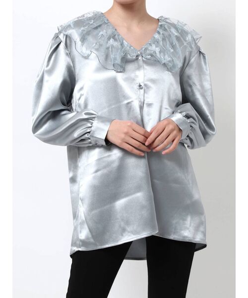 jouetie（ジュエティ）の「ボリュームレースカラーブラウス（シャツ/ブラウス・レディース・ブルー/アイボリー/ブラック・MEDIUM）」の4枚目の写真