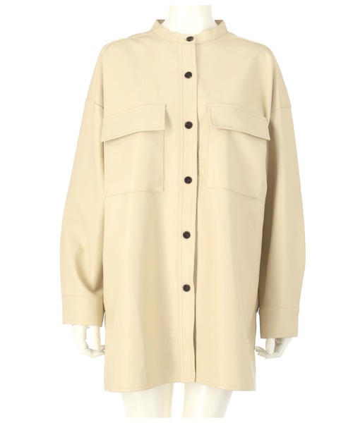 Settimissimo(セッティミッシモ)の「レザータッチスタンドカラーオーバーサイズシャツ(シャツ/ブラウス・レディース・オフホワイト/カーキ・FREE)」の4枚目の写真