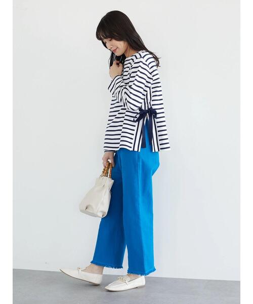 Green　Parks（グリーンパークス）の「サイドリボンスリットプルオーバー（Tシャツ/カットソー・レディース・オフホワイト/ダークネイビー・FREE）」の19枚目の写真