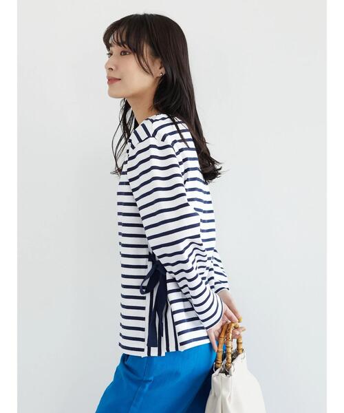 Green　Parks（グリーンパークス）の「サイドリボンスリットプルオーバー（Tシャツ/カットソー・レディース・オフホワイト/ダークネイビー・FREE）」の18枚目の写真