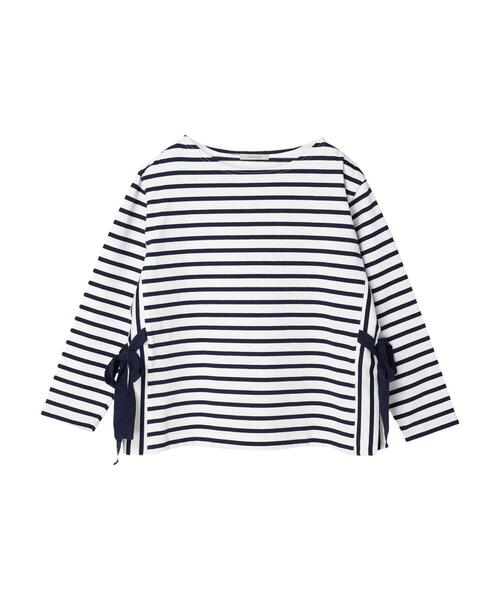 Green　Parks（グリーンパークス）の「サイドリボンスリットプルオーバー（Tシャツ/カットソー・レディース・オフホワイト/ダークネイビー・FREE）」の4枚目の写真