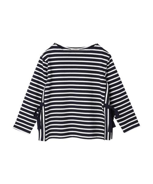 Green　Parks（グリーンパークス）の「サイドリボンスリットプルオーバー（Tシャツ/カットソー・レディース・オフホワイト/ダークネイビー・FREE）」の3枚目の写真