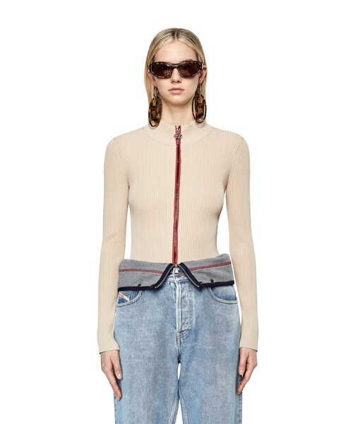 DIESEL（ディーゼル）の「レディース 長袖 ニット カーディガン フロントジップ ライトジャケット（ニット/セーター・レディース・ベージュ/ブラック・MEDIUM/LARGE/SMALL/X-LARGE）」の14枚目の写真