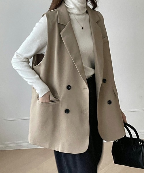 emi+（エミプラス）の「オーバーシルエットテーラードベスト（ベスト・レディース・モカ/ブラック/ブラウン/アイボリー・L/M/S）」の4枚目の写真