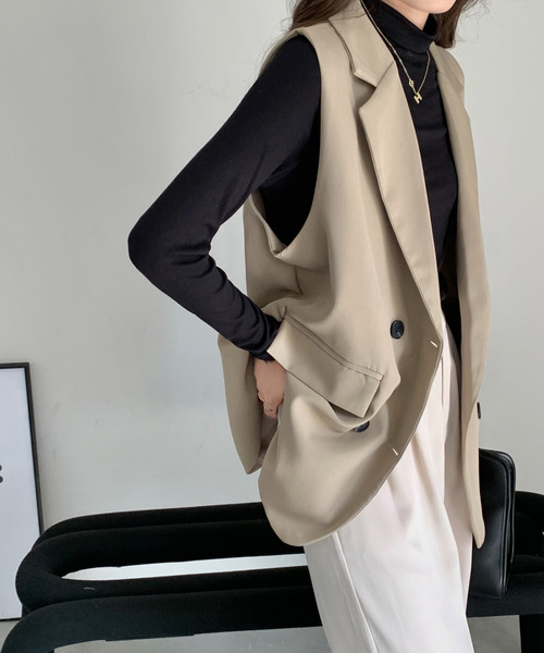 emi+（エミプラス）の「オーバーシルエットテーラードベスト（ベスト・レディース・モカ/ブラック/ブラウン/アイボリー・L/M/S）」の7枚目の写真