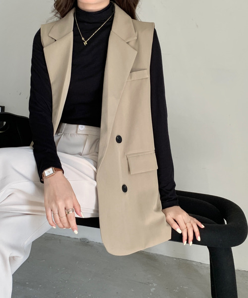 emi+（エミプラス）の「オーバーシルエットテーラードベスト（ベスト・レディース・モカ/ブラック/ブラウン/アイボリー・L/M/S）」の9枚目の写真