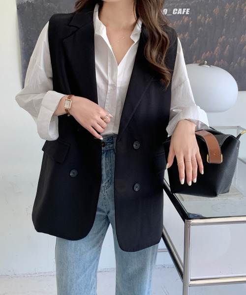 emi+（エミプラス）の「オーバーシルエットテーラードベスト（ベスト・レディース・モカ/ブラック/ブラウン/アイボリー・L/M/S）」の10枚目の写真