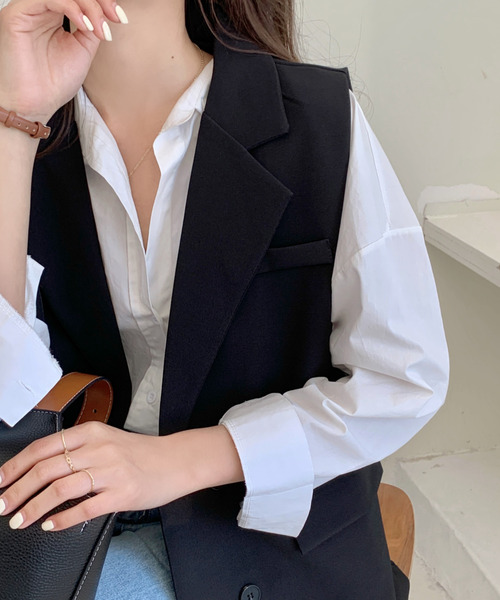 emi+（エミプラス）の「オーバーシルエットテーラードベスト（ベスト・レディース・モカ/ブラック/ブラウン/アイボリー・L/M/S）」の14枚目の写真