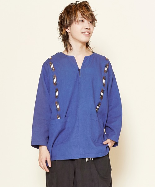 チャイハネ（チャイハネ）の「【チャイハネ】サンダー刺繍MEN'Sトップス（その他トップス・メンズ・ベージュ/パープル/ネイビー/ターコイズブルー/グリーン/マスタード・FREE）」の4枚目の写真