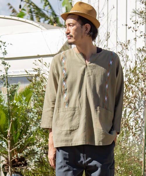 チャイハネ（チャイハネ）の「【チャイハネ】サンダー刺繍MEN'Sトップス（その他トップス・メンズ・ベージュ/パープル/ネイビー/ターコイズブルー/グリーン/マスタード・FREE）」の3枚目の写真