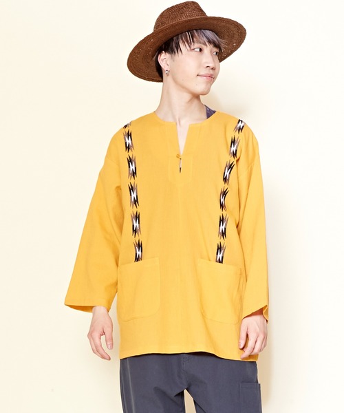 チャイハネ（チャイハネ）の「【チャイハネ】サンダー刺繍MEN'Sトップス（その他トップス・メンズ・ベージュ/パープル/ネイビー/ターコイズブルー/グリーン/マスタード・FREE）」の6枚目の写真