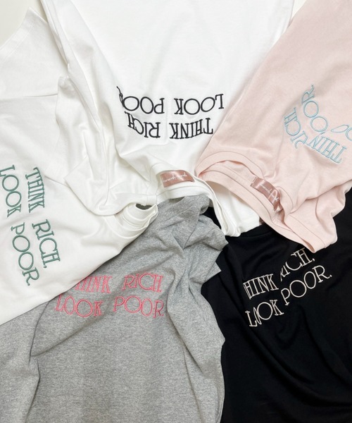 EPIMI E'PIMMY(エピミエピミー)の「エンボスシシュウロゴTシャツ(Tシャツ/カットソー・レディース・ホワイト/ブラック/オフホワイト/ピンク/杢グレー・MEDIUM)」の6枚目の写真