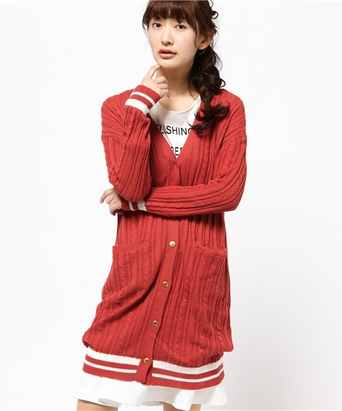 one after another NICE CLAUP(ワンアフターアナザーナイスクラップ)の「【SEDA3月号掲載 ナイスクラップ】ライン入ロングカーディガン(カーディガン/ボレロ・レディース・アイボリー/レッド/ネイビー・FREE)」の1枚目の写真