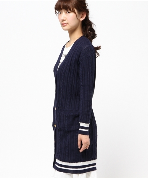 one after another NICE CLAUP(ワンアフターアナザーナイスクラップ)の「【SEDA3月号掲載 ナイスクラップ】ライン入ロングカーディガン(カーディガン/ボレロ・レディース・アイボリー/レッド/ネイビー・FREE)」の5枚目の写真