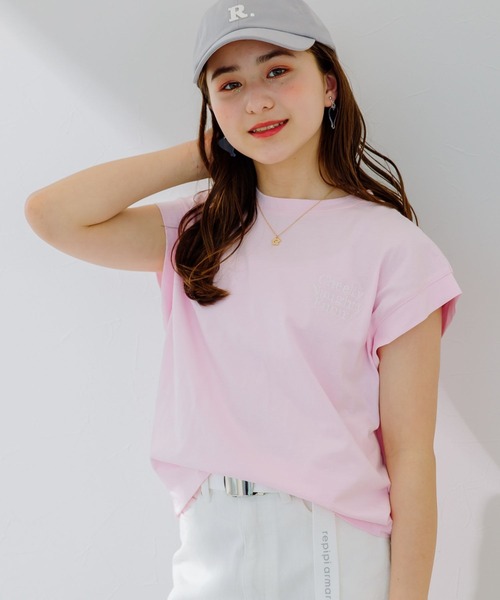 repipi armario（レピピ アルマリオ）の「【接触冷感】ソデリブバックキリカエTシャツ（Tシャツ/カットソー・キッズ・ホワイト/チャコールグレー/グリーン系その他/ピンク系その他/グレー/イエロー/ブルー系その他/オレンジ・SMALL/LARGE/MEDIUM）」の7枚目の写真