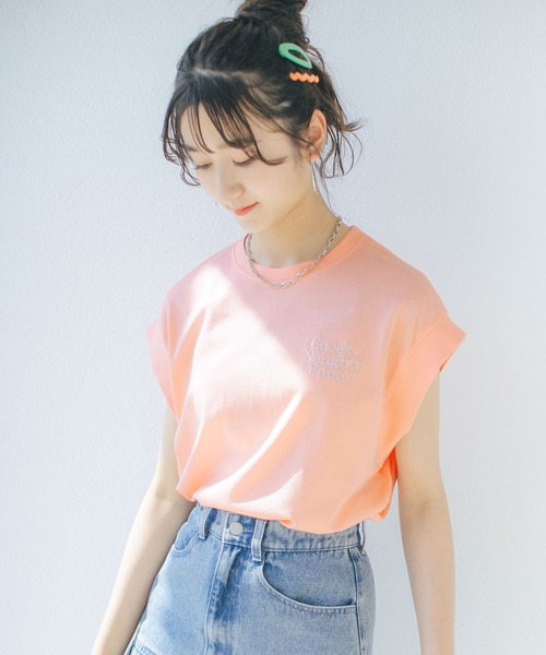 repipi armario（レピピ アルマリオ）の「【接触冷感】ソデリブバックキリカエTシャツ（Tシャツ/カットソー・キッズ・ホワイト/チャコールグレー/グリーン系その他/ピンク系その他/グレー/イエロー/ブルー系その他/オレンジ・SMALL/LARGE/MEDIUM）」の8枚目の写真