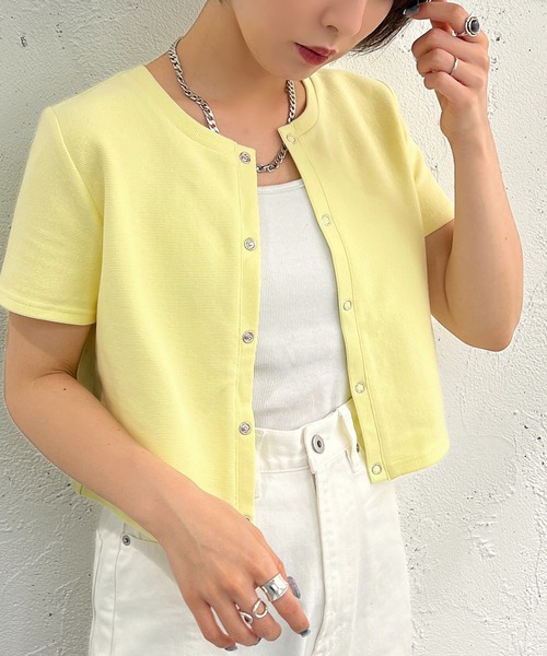apres jour mignon（アプレジュールミニョン）の「ドットボタンショートトップス【ZOZOTOWN限定アイテム】（カーディガン/ボレロ・レディース・ブラック/ピンク/グリーン/アイボリー/ライトイエロー・X-LARGE/フリー）」の12枚目の写真