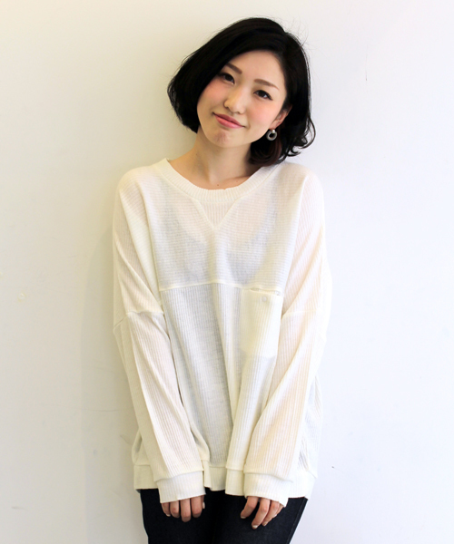 WHO'S WHO gallery（フーズフーギャラリー）の「【GIGGER】リブ編みプルオーバースウェット（スウェット・レディース・ホワイト/グレー/ブラック・MEDIUM/LARGE）」の2枚目の写真