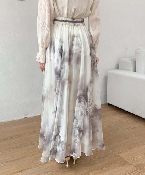 Diosfront（ディオスフロント）の「花柄フレアロングスカート（スカート・レディース・ライトグレー/ブラック/ライトグリーン/チャコールグレー・S/M）」の18枚目の写真