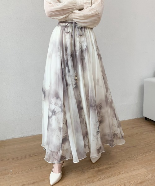 Diosfront（ディオスフロント）の「花柄フレアロングスカート（スカート・レディース・ライトグレー/ブラック/ライトグリーン/チャコールグレー・S/M）」の19枚目の写真