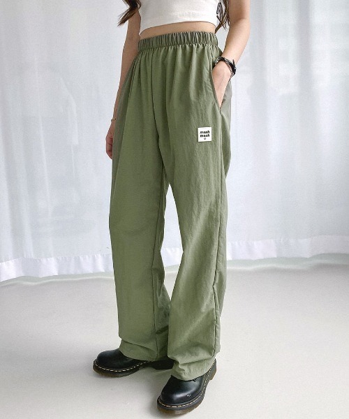 さらに100円引き◆MUAHMUAH◆LOGO PIGMENT WIDE BANDING PANTS A'GEM/9 × .kom 『muah muah/ムーアムーア』 LOGO PIGMENT WIDE
