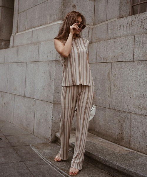 esutoreja（エストレジャ）の「2カラーストライプタンクトップ（タンクトップ・レディース・ブラック/グリーン/アイボリー・FREE）」の6枚目の写真