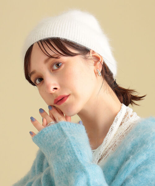 Ray BEAMS（レイビームス）の「Ray BEAMS / アンゴラ ビーニー（ニットキャップ/ビーニー・レディース・ブラック/オフホワイト/サックスブルー・ONE SIZE）」の13枚目の写真