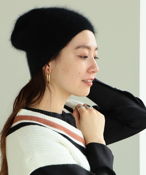 Ray BEAMS（レイビームス）の「Ray BEAMS / アンゴラ ビーニー（ニットキャップ/ビーニー・レディース・ブラック/オフホワイト/サックスブルー・ONE SIZE）」の12枚目の写真