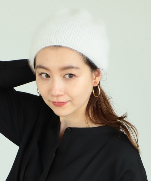 Ray BEAMS（レイビームス）の「Ray BEAMS / アンゴラ ビーニー（ニットキャップ/ビーニー・レディース・ブラック/オフホワイト/サックスブルー・ONE SIZE）」の11枚目の写真