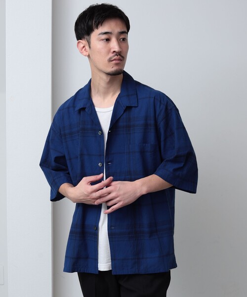 BEAMS（ビームス）の「BEAMS / フェード チェック ルーズフィット　オープンカラーシャツ（シャツ/ブラウス・メンズ・ネイビー/レッド/オリーブ・M/L/S/XL）」の3枚目の写真