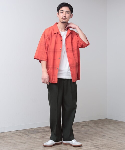 BEAMS（ビームス）の「BEAMS / フェード チェック ルーズフィット　オープンカラーシャツ（シャツ/ブラウス・メンズ・ネイビー/レッド/オリーブ・M/L/S/XL）」の4枚目の写真