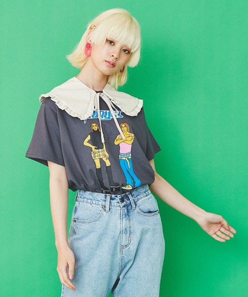 PUNYUS（プニュズ）の「90sアイコンＴシャツ（Tシャツ/カットソー・レディース・スミクロ/ホワイト/ピンク・2/1/3/4）」の2枚目の写真