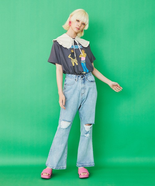 PUNYUS（プニュズ）の「90sアイコンＴシャツ（Tシャツ/カットソー・レディース・スミクロ/ホワイト/ピンク・2/1/3/4）」の21枚目の写真