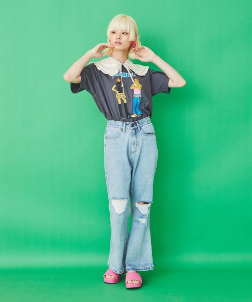 PUNYUS（プニュズ）の「90sアイコンＴシャツ（Tシャツ/カットソー・レディース・スミクロ/ホワイト/ピンク・2/1/3/4）」の22枚目の写真