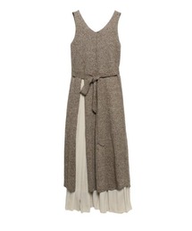 スリットニットワンピース×プリーツパンツセット