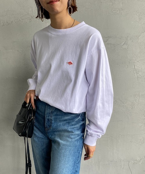 DANTON（ダントン）の「[DANTON/ダントン] ワンポイントロゴ クルーネックロンT（Tシャツ/カットソー・レディース・ホワイト/チャコールグレー/ブラック/グリーン/グレイッシュベージュ・40/38/42）」の2枚目の写真