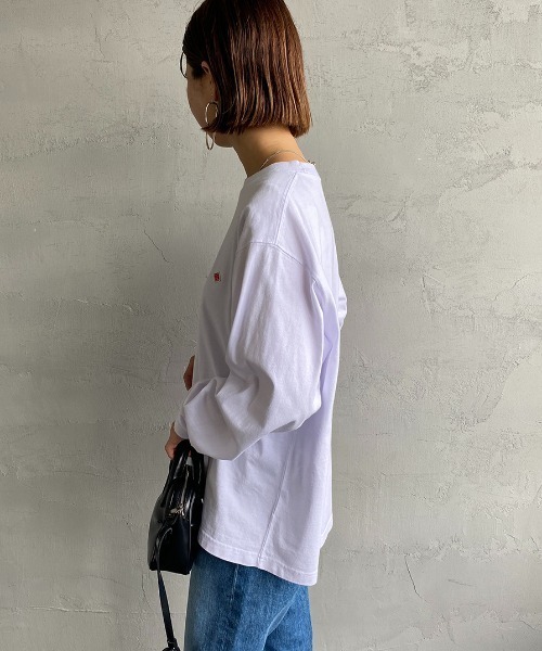 DANTON（ダントン）の「[DANTON/ダントン] ワンポイントロゴ クルーネックロンT（Tシャツ/カットソー・レディース・ホワイト/チャコールグレー/ブラック/グリーン/グレイッシュベージュ・40/38/42）」の21枚目の写真