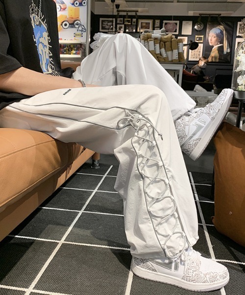 Mimma/Mimaa(ミマ)の「【Mimma/Mimaa】サイドラインループイージーパンツ(スラックス・メンズ・ホワイト/ブラック・FREE)」の2枚目の写真