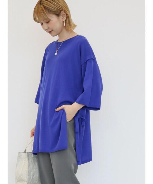 AMERICAN HOLIC（アメリカンホリック）の「5分袖サイドリボンニットチュニック（ニット/セーター・レディース・ブラック/ブルー/ボルドー・M/L）」の6枚目の写真