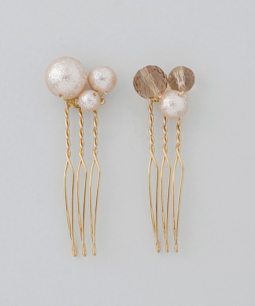 ANEMONE（アネモネ）の「シャイニーパールコーム[2本セット]（その他ヘアアクセサリー・レディース・アイボリー/ピンク・FREE）」の5枚目の写真