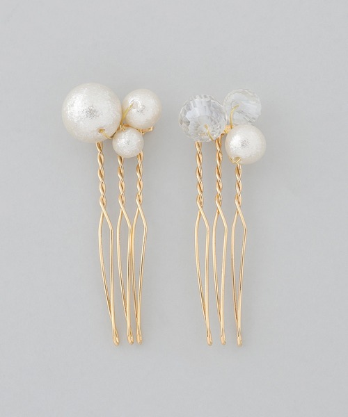 ANEMONE（アネモネ）の「シャイニーパールコーム[2本セット]（その他ヘアアクセサリー・レディース・アイボリー/ピンク・FREE）」の6枚目の写真