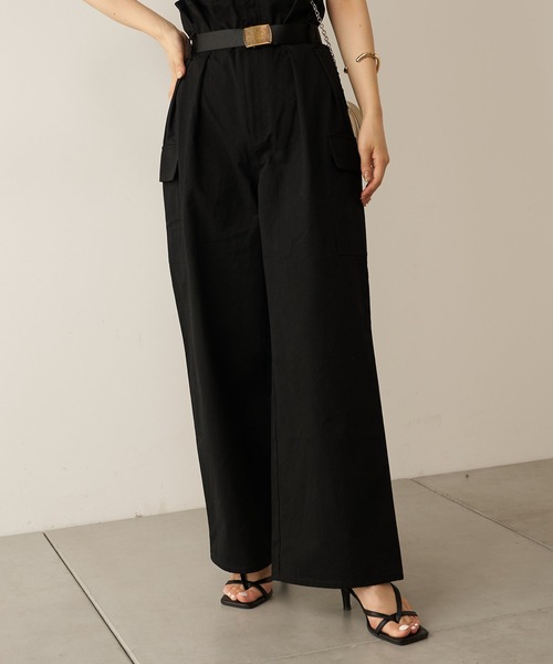 Chico（チコ）の「ベルト付きハイウエストカーゴロングパンツ（カーゴパンツ・レディース・ブラック/ベージュ/カーキ・FREE）」の4枚目の写真