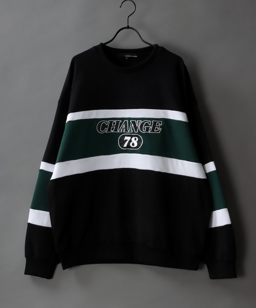 SITRY(シトリー)の「wide silhouette patch logo sweat/ワイドシルエット ワッペン ロゴ スウェット/トレーナー(スウェット・メンズ・ブラック/オフホワイト/グレイッシュブルー・M/L)」の1枚目の写真