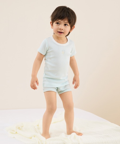 combimini(コンビミニ)の「半袖Tシャツ(ミジンボーダー)(Tシャツ/カットソー・キッズ・ミント/ライトピンク・80/100/130/120/110/90/140)」の8枚目の写真