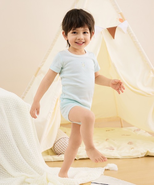 combimini(コンビミニ)の「半袖Tシャツ(ミジンボーダー)(Tシャツ/カットソー・キッズ・ミント/ライトピンク・80/100/130/120/110/90/140)」の4枚目の写真