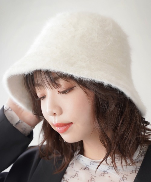 SPINNS（スピンズ）の「アンゴラバケットハット（ハット・レディース・ホワイト/ブラック/ブルー/ピンク・ONESIZE）」の6枚目の写真